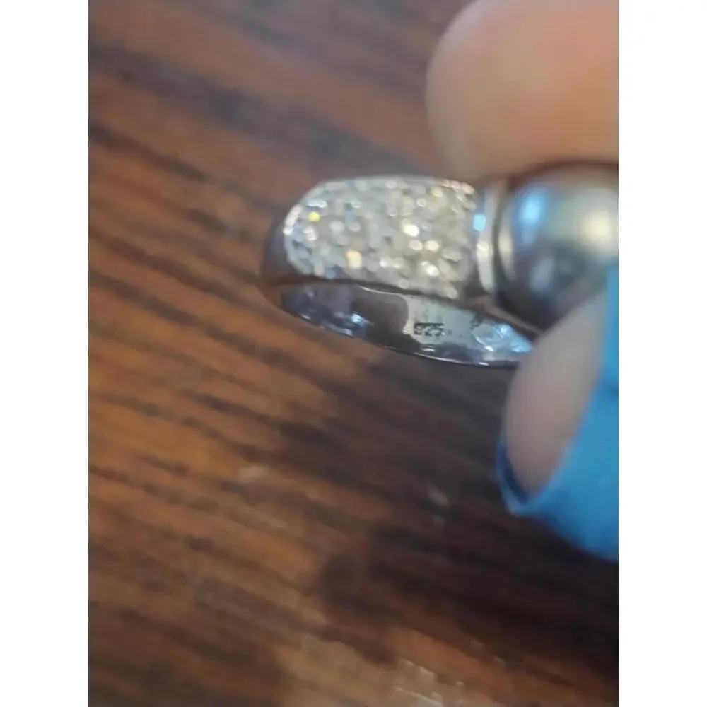 VTG 925 Gray Pearl /‎ Pave CZ Ring Size 6